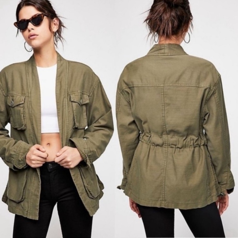 Free People Drab Green Open Front Field Jacket Small